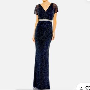 Mac Duggal Navy Beaded Short Sleeve Column Gown - size 10